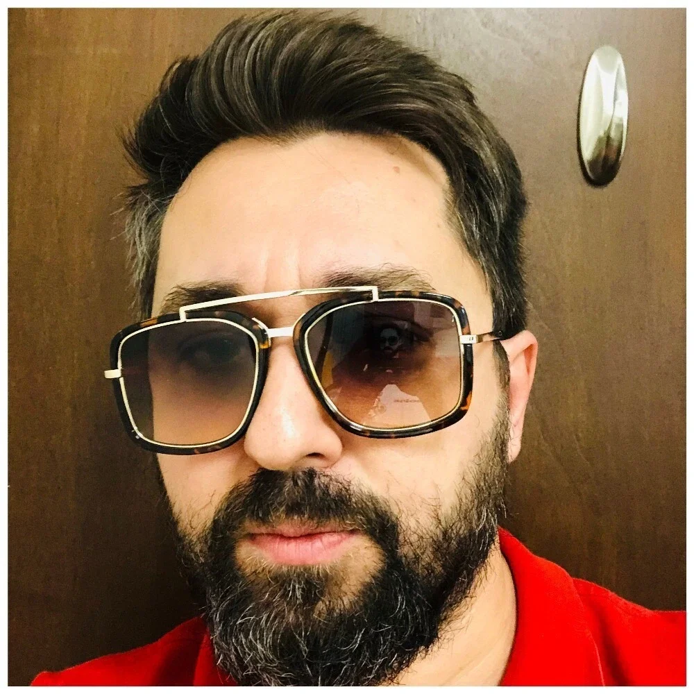 Square Men Sunglasses Designer Retro Metal Driving Shades Hip Hop Brown Lens New